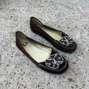 BC Footwear Dark Brown Suede Moccasin Flats with Cream Stitching